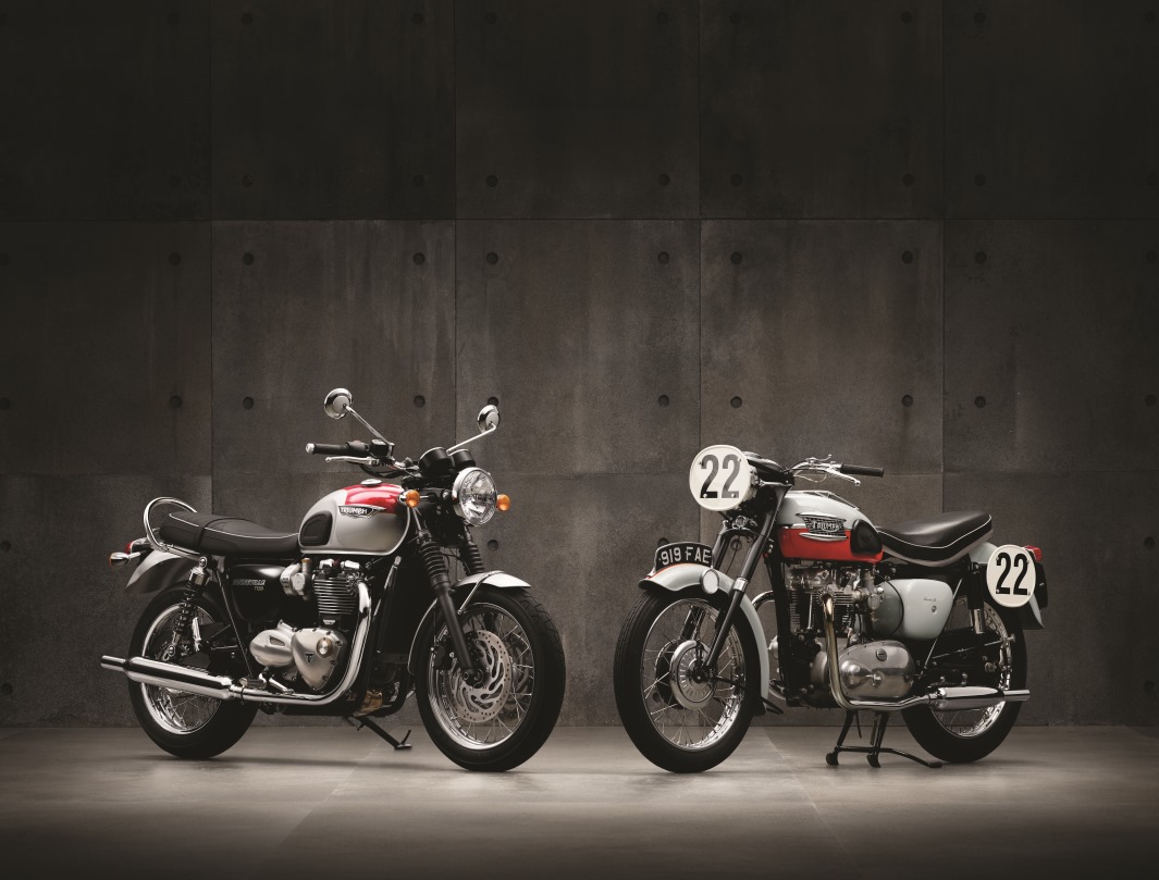 Revived Bonneville T120 next to the original 1959 T120