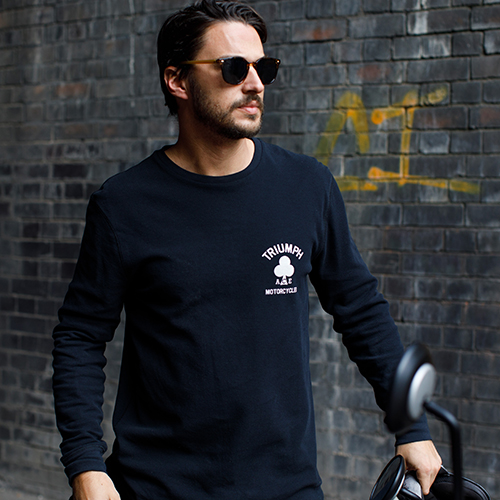 Male model wearing Triumph x Ace Cafe Collection