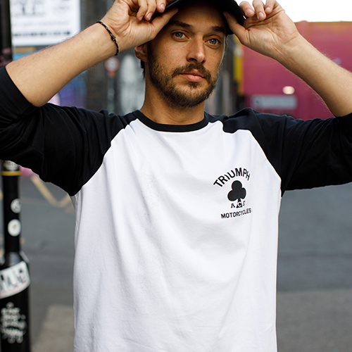 Male model wearing Triumph x Ace Cafe Collection
