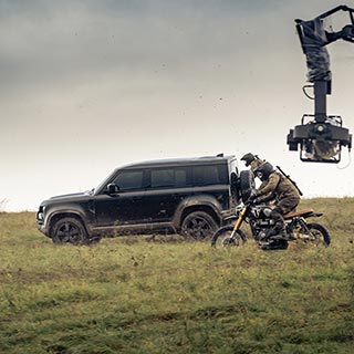 No time to die rehearsals set with the scrambler 1200 and Tiger 900 rally movie bikes and the new defender