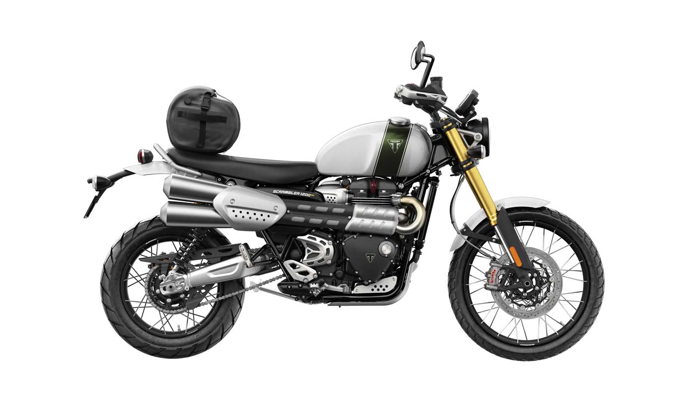 Triumph Scrambler 1200 XE with roll bag