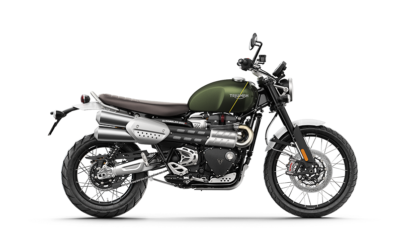 All-new Green Triumph Scrambler 1200 XC right hand side shot