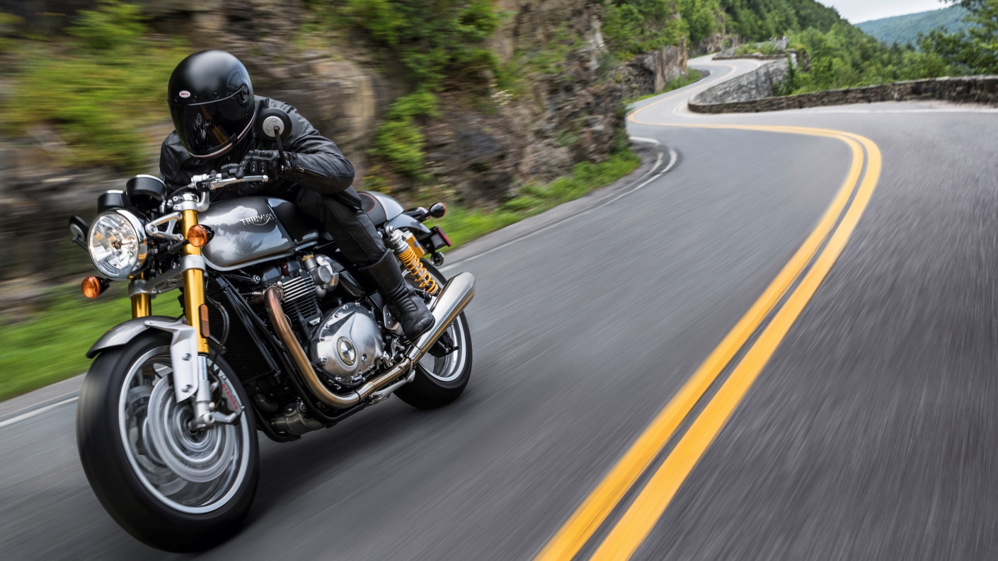 Triumph Thruxton R on winding road